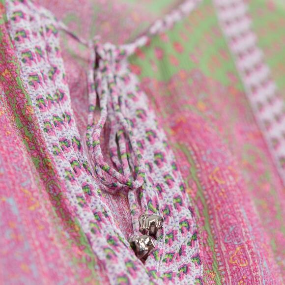 CALYPSO ST BARTH Paisley Mixed Print 100% Silk Tie Neck Sheer Top Pink Sz S - Picture 4 of 8